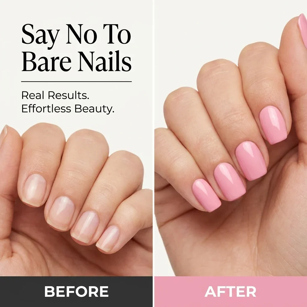 Before and after — bare nails transformed with the gel pen
