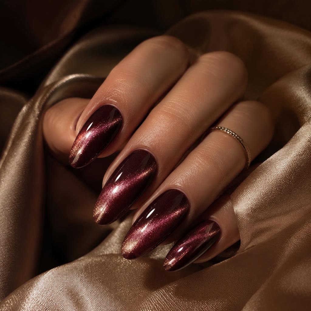 Cat-eye gel nails created with the Eynoria pen